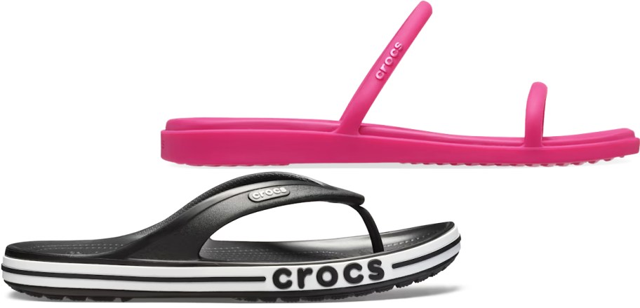 black and pink crocs sandals
