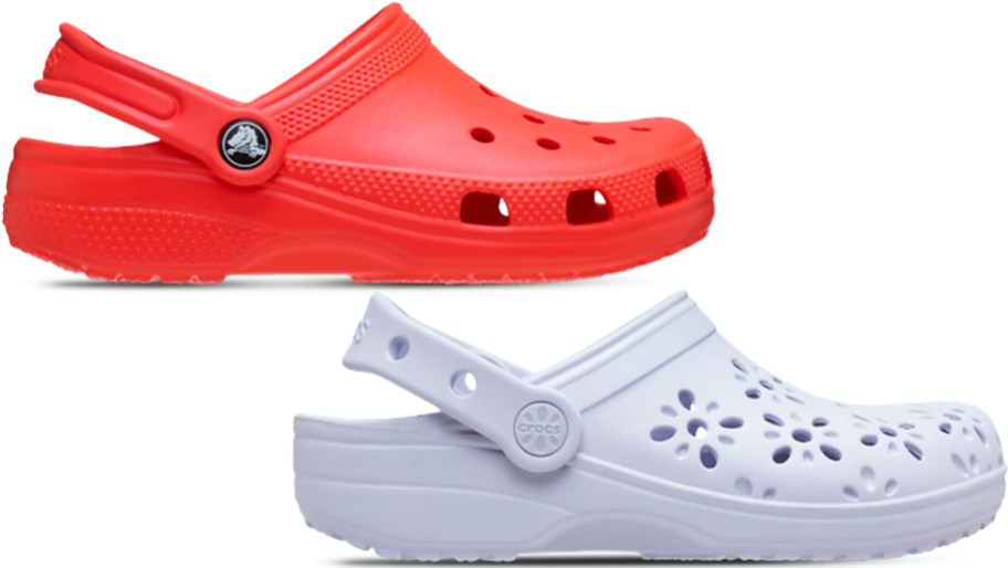 red and purple crocs clogs