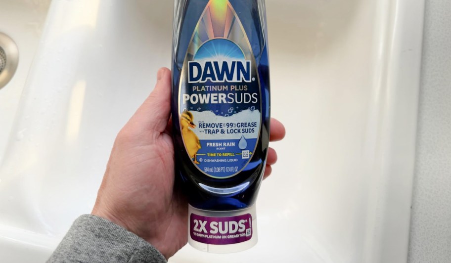 Dawn EZ Squeeze dish soap bottle in hand