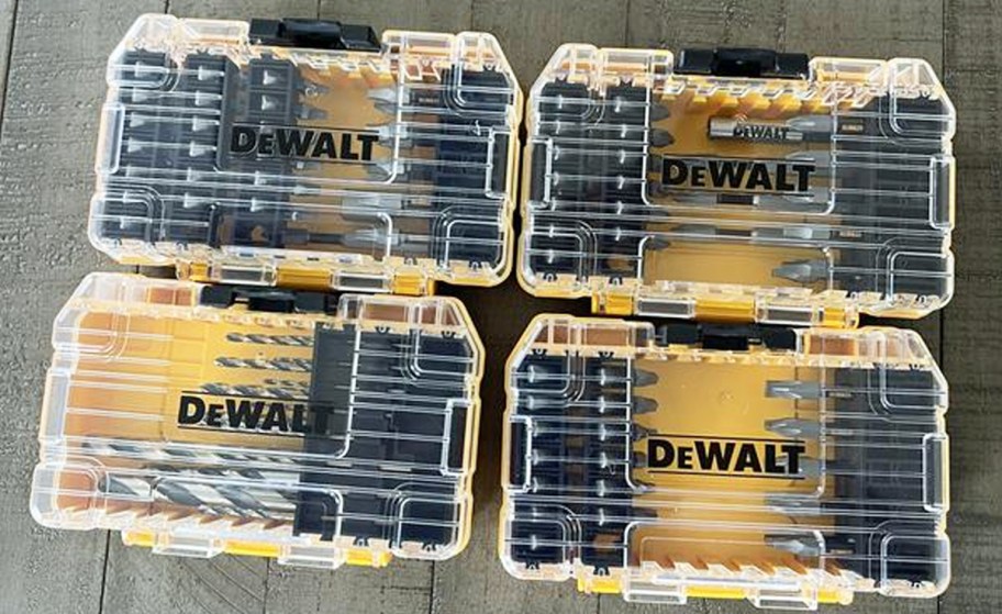 dewalt drill bits in 4 yellow cases with clear lids