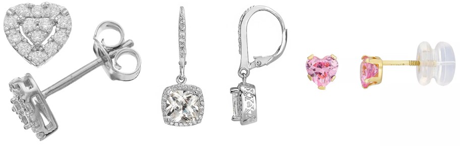 Diamond Brilliance 1:4 Carat T.W. Lab-Created Diamond Heart Earrings, Sterling Silver Cubic Zirconia Drop Earrings, Charming Girl Kids' 14k Gold Pink Heart Cubic Zirconia Stud Earrings