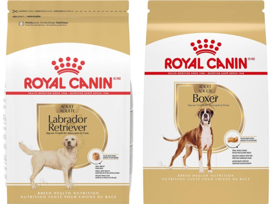 stock image of two different kind of dog foods