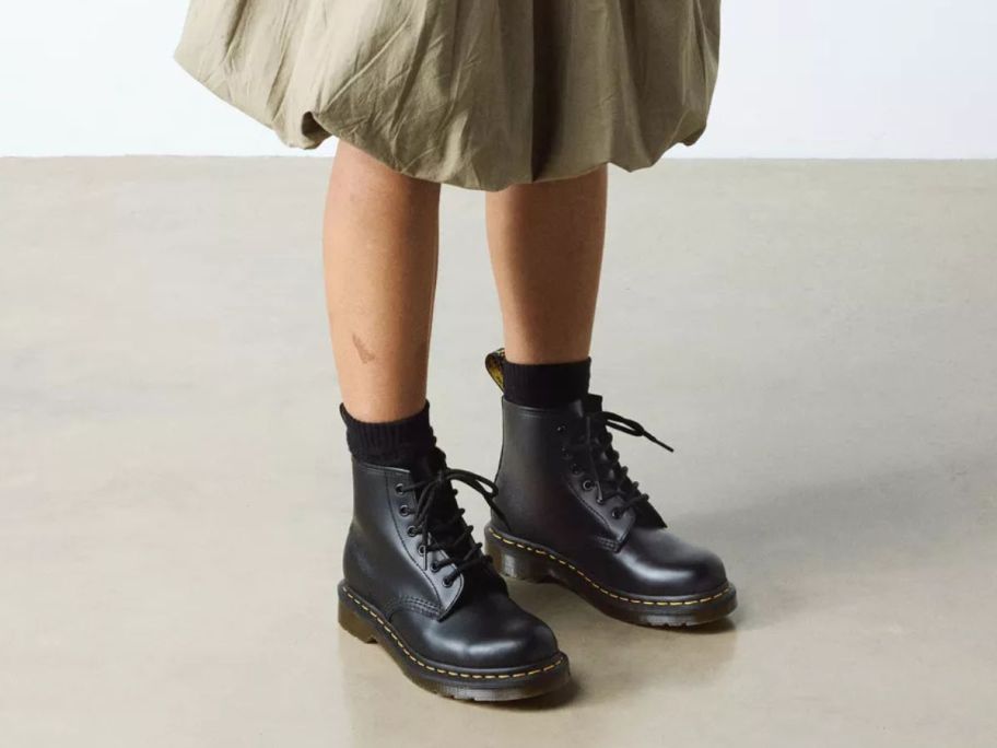 Dr. Martens 101 Yellow Stitch Smooth Leather Ankle Boots