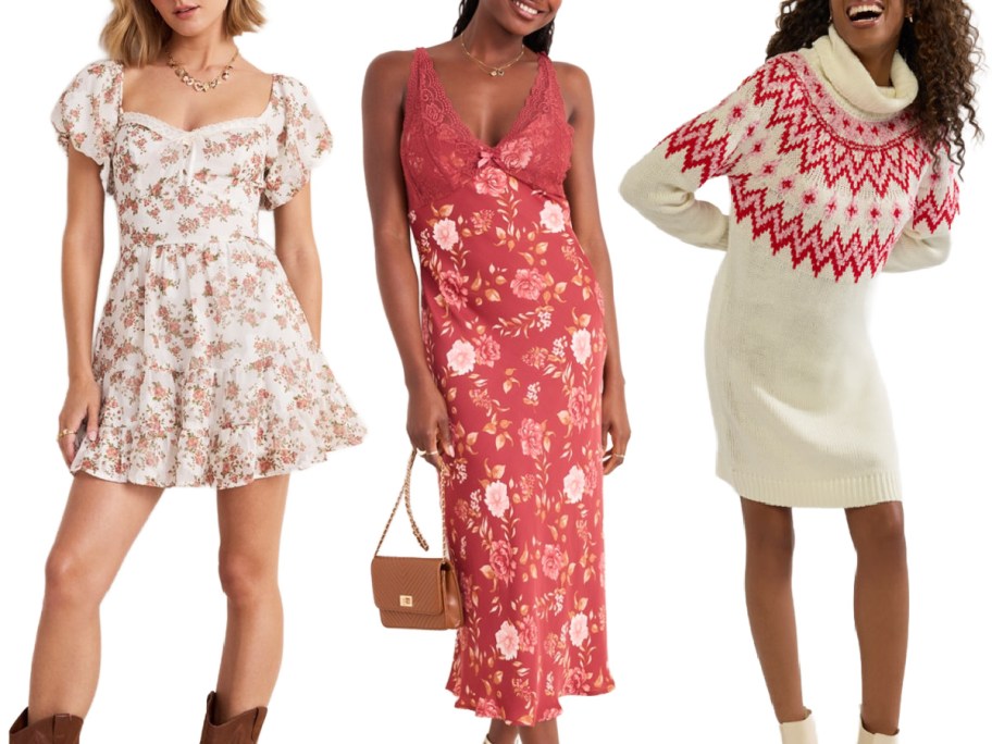 Stock images of 3 women wearing Francesca's dresses