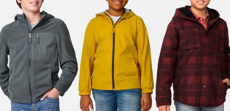 Stock images of 3 boys wearing Free Country Jackets