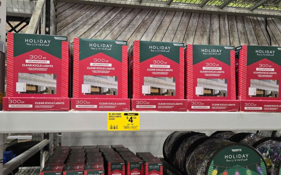 display of GE String-A-Long 300-Count Constant Clear Incandescent Plug-In Christmas Icicle Lights
