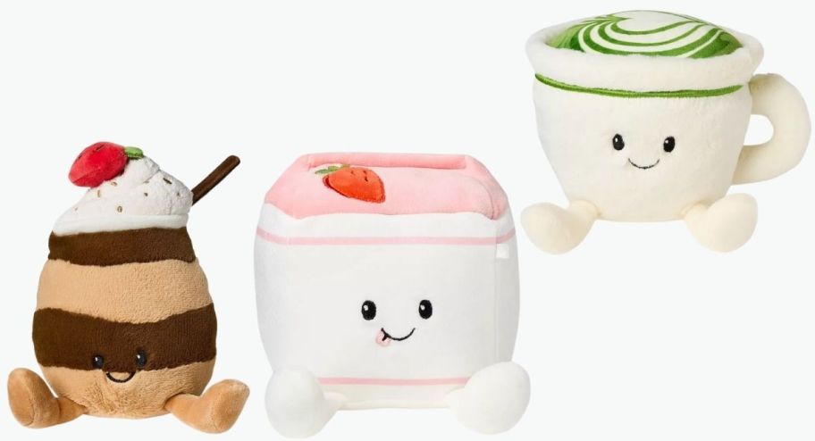 Three different valentines day gigglescape plushes