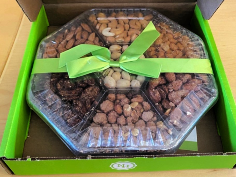 Not Haven, gourmet nuts, boxed with green ribbon