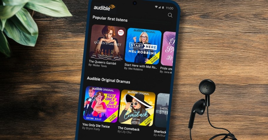 a smartphone with the Audible app open on it