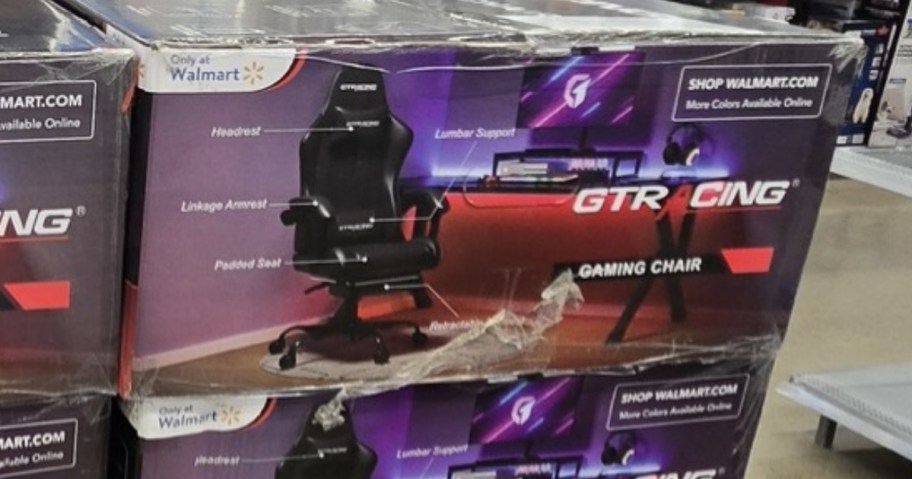 boxes of racing chairs at Walmart