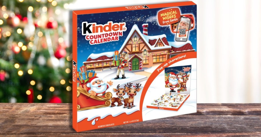 a table with a Kinder Chocolate Advent Calendar on it