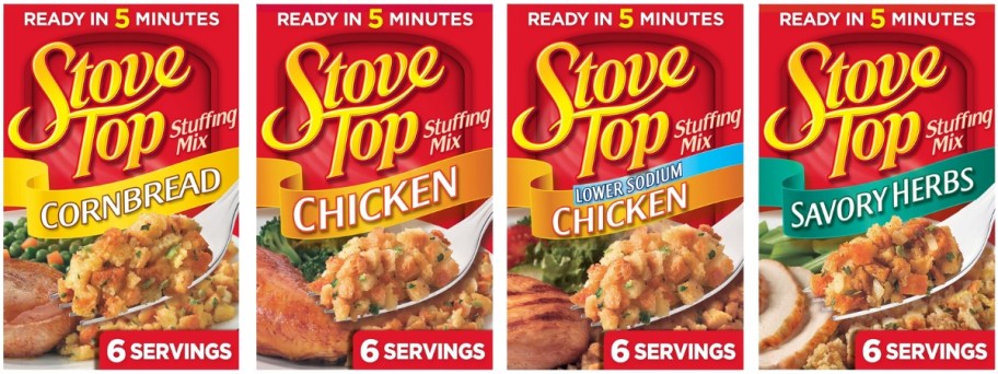 four boxes of Stove Top Stuffing