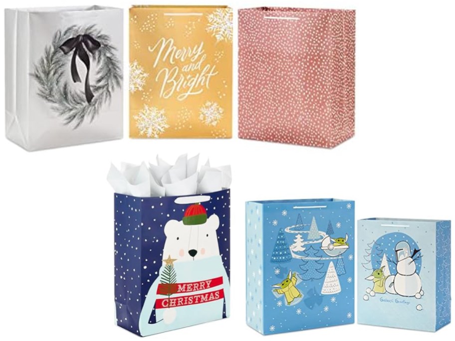 Hallmark 13 Large Metallic Holiday Gift Bag 3-Pack, 15 Extra Large Christmas Gift Bag with Tissue Paper, Star Wars The Mandalorian Gift Bag 2-Pack