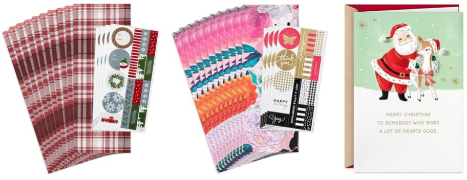 Hallmark Holiday Tissue Paper 10-Pack with 3 Sheets of Stickers, Floral Tissue Paper 10-Pack with 4 Sheets of Stickers, Christmas Card (Grateful for You) w: Vintage Santa and Reindeer