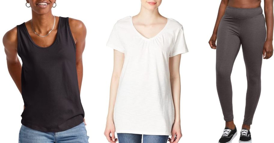 Stock images of 3 women wearing Hanes clothing