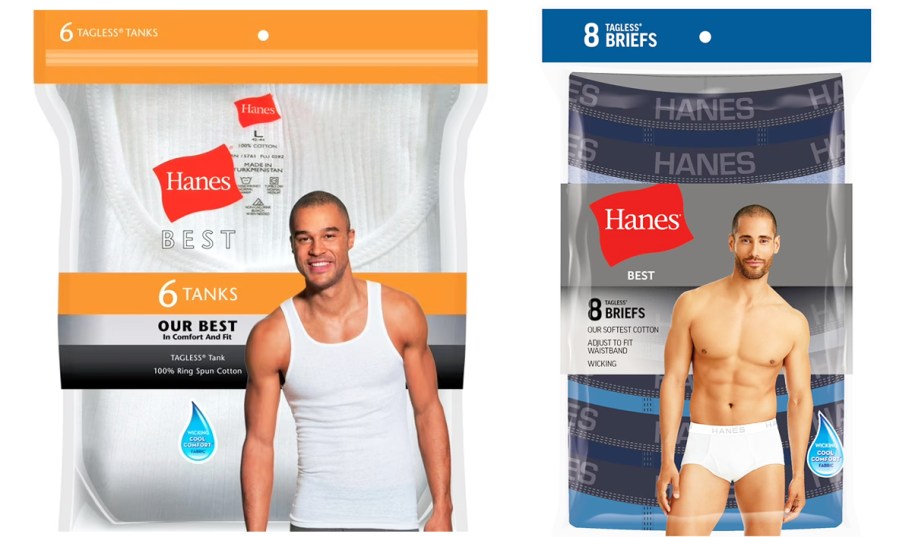 two packs of hanes mens tanks and underwear