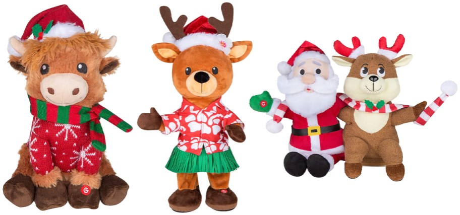 Holiday Time 10 Plush Animated Musical Highland Cow, 16 Tropical Reindeer, 9 Santa and Reindeer
