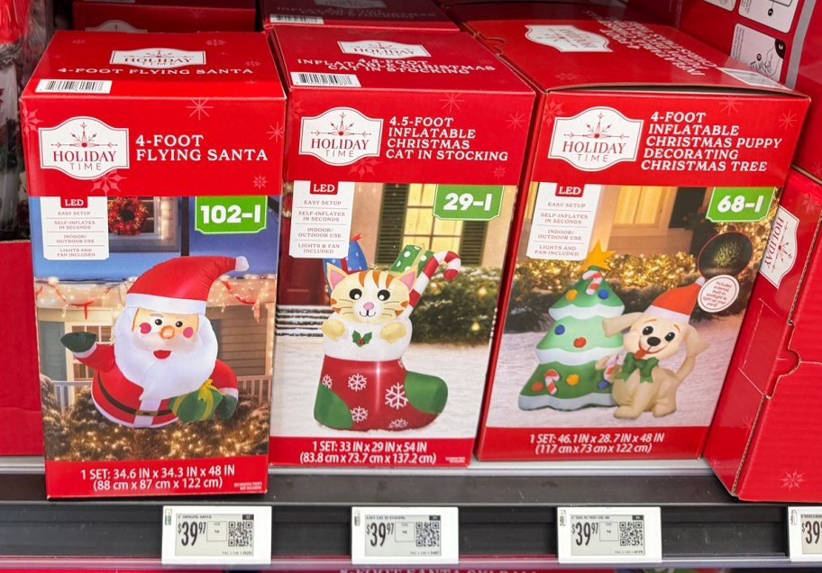 Holiday Time Inflatable Flying Santa, Christmas Cat in Stocking, Christmas Puppy Decorating Christmas Tree
