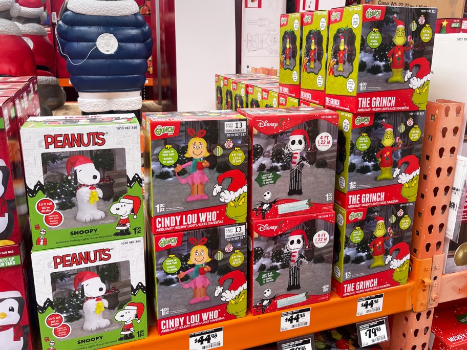 boxed character christmas inflatables on store shelf