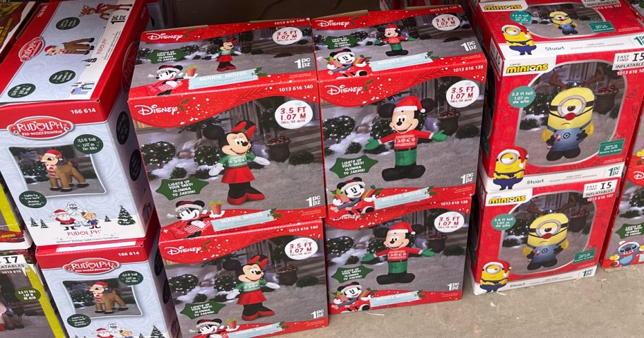 boxed character christmas inflatables on store shelf