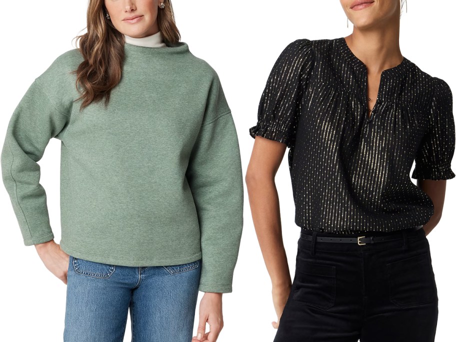 J. Crew Factory Women's Fleece Mockneck Sweatshirt, Metallic Dot Puff-Sleeve Top