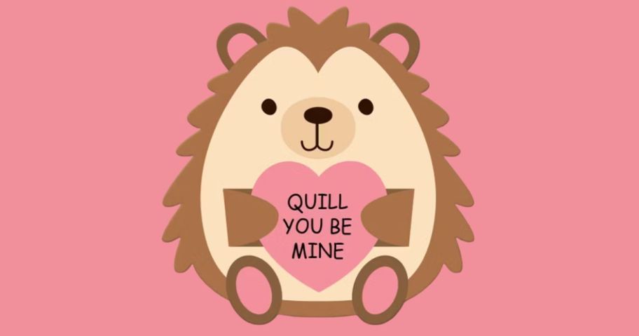 Hedgehog Valentine's Day Magnet against pink background