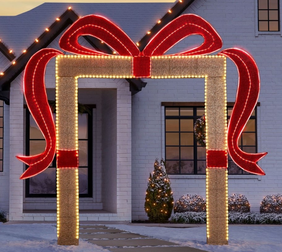 lighted gift bow arch