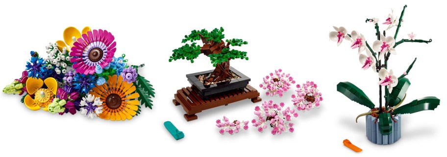 LEGO Botanicals Artificial Wildflower Bouquet, LEGO Icons Bonsai Tree Building Set, LEGO Botanicals Orchid Building Set