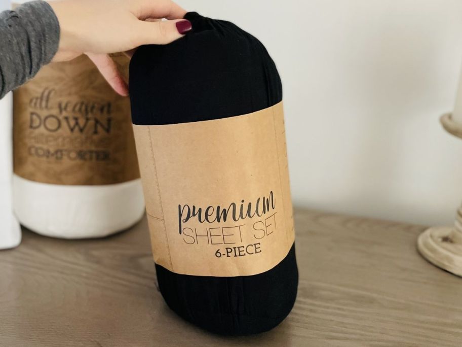 A Linens & Hutch 6-piece sheet set in black