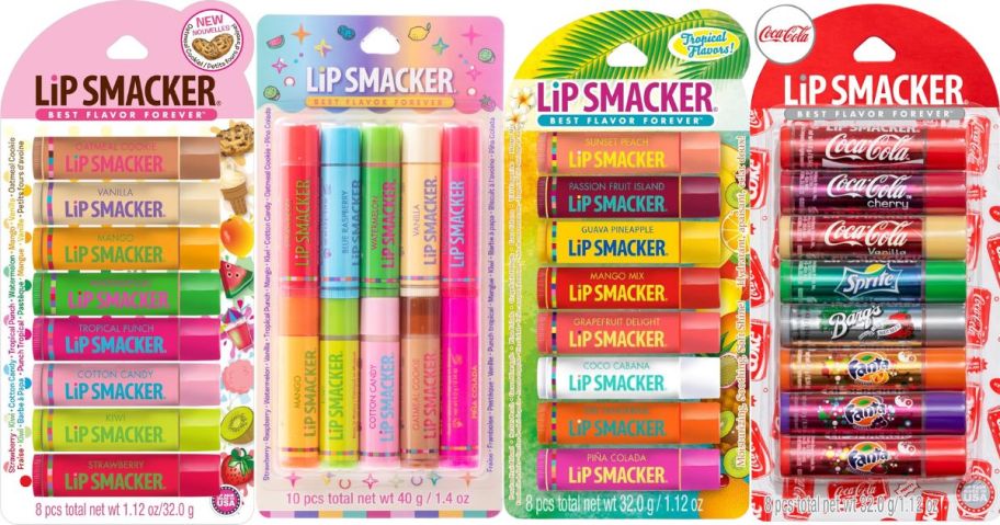 4 packs of Lip Smackers in various colors