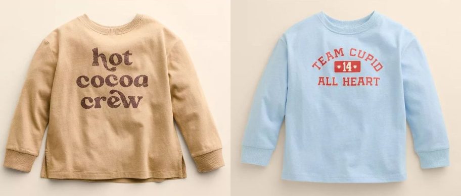 Stock images of two Little Co Lauren Conrad Skater Tees with holiday and valentine's day designs