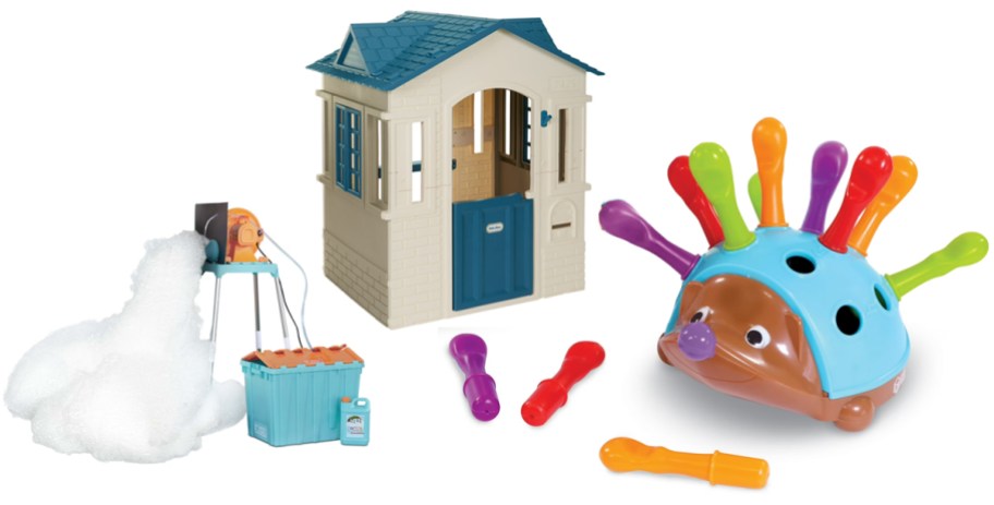 Little Tikes FOAMO Foam Bubble Machine, Little Tikes Cape Cottage Pretend Playhouse, Learning Resources Spike The Fine Motor Hedgehog