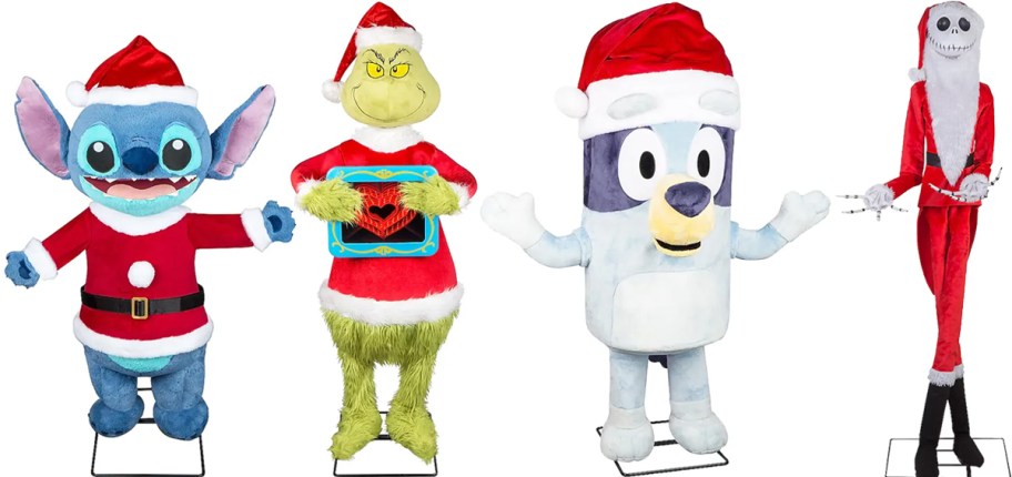 stitch, grinch, bluey, and jack skellington christmas animatronics 