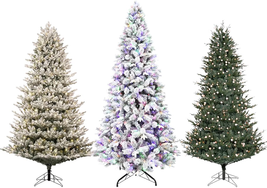 3 artificial christmas trees in a row