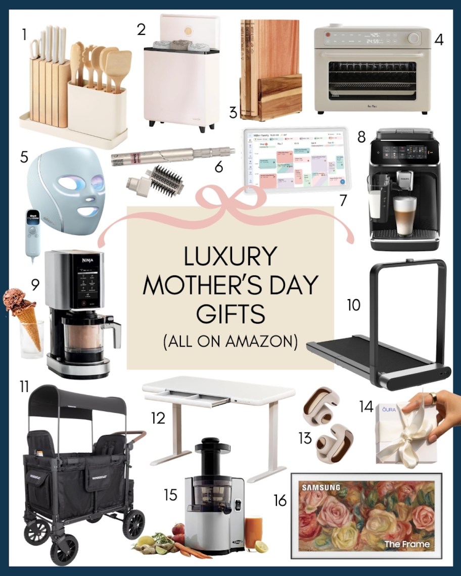 collage of luxury mother's day gifts
