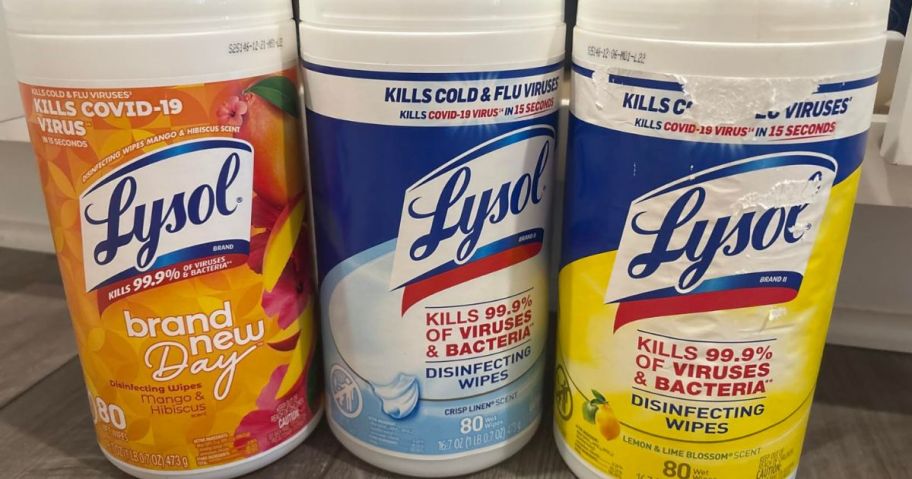 3 80-count tubs of Lysol Wipes