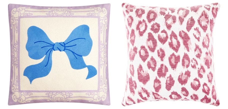 bow and leopard print throw pillows