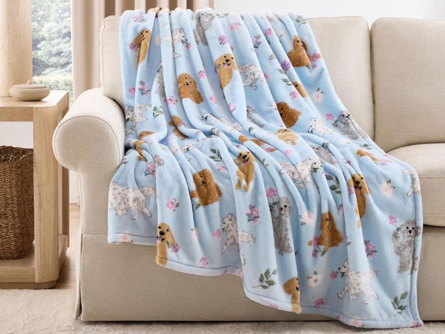 springtime dogs Member's Mark Seasonal 60" x 70" Lounge Throw on couch