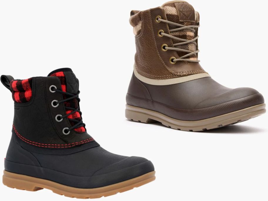 Stock images of two The Original Muck Boots Company Women's Duck Boots in Black and Brown