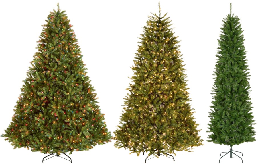 Three National Tree Company Christmas trees.