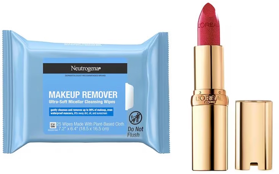 Neutrogena Makeup Remover Micellar Cleansing Wipes, L'Oreal Paris Colour Riche Lipstick