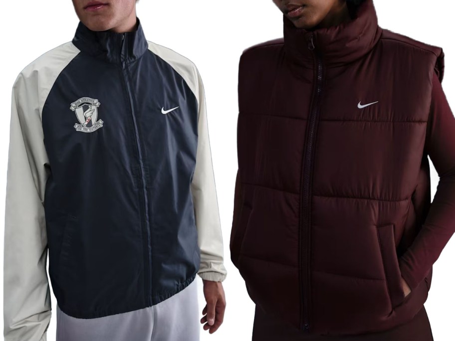 Stock images of a woman and a man wearing Nike jackets