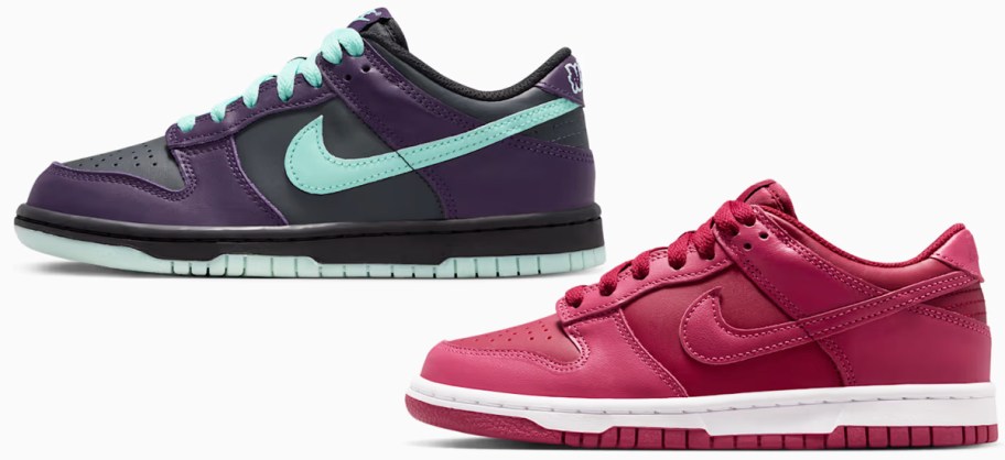 purple and red nike sneakers