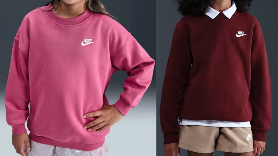 kids in pink and maroon nike hoodies