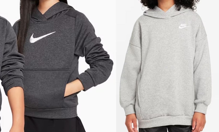 two kids in grey nike hoodies