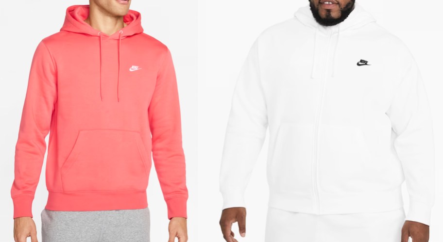 men in orange and white nike hoodies