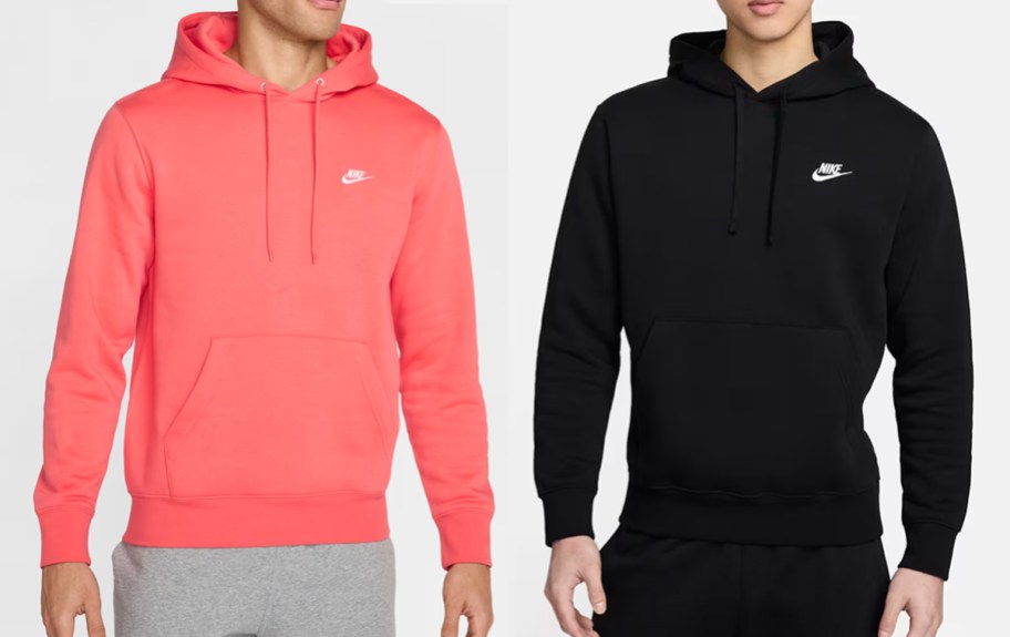 men in orange and black nike hoodies