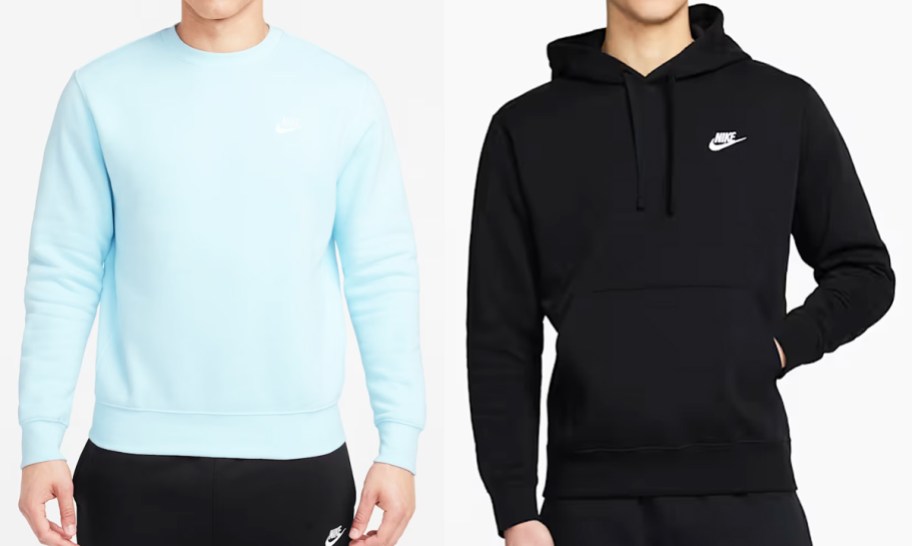 men in blue nike crewneck and black hoodie