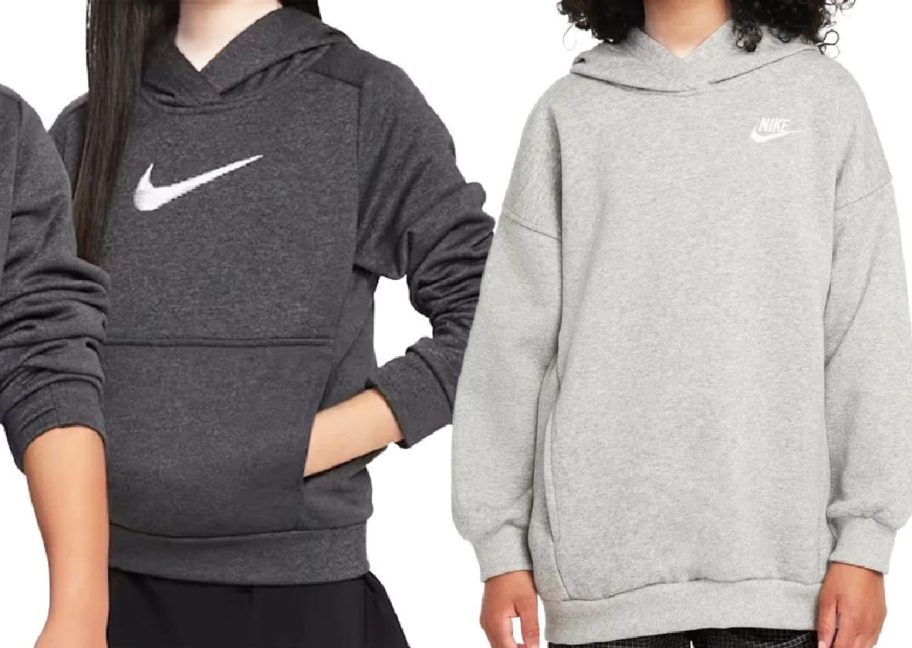 Stock images of two kids wearing Nike sweatshirts