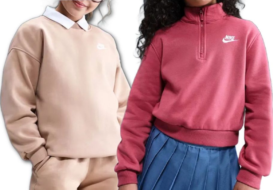 Two girls wearing Nike Sweatshirts